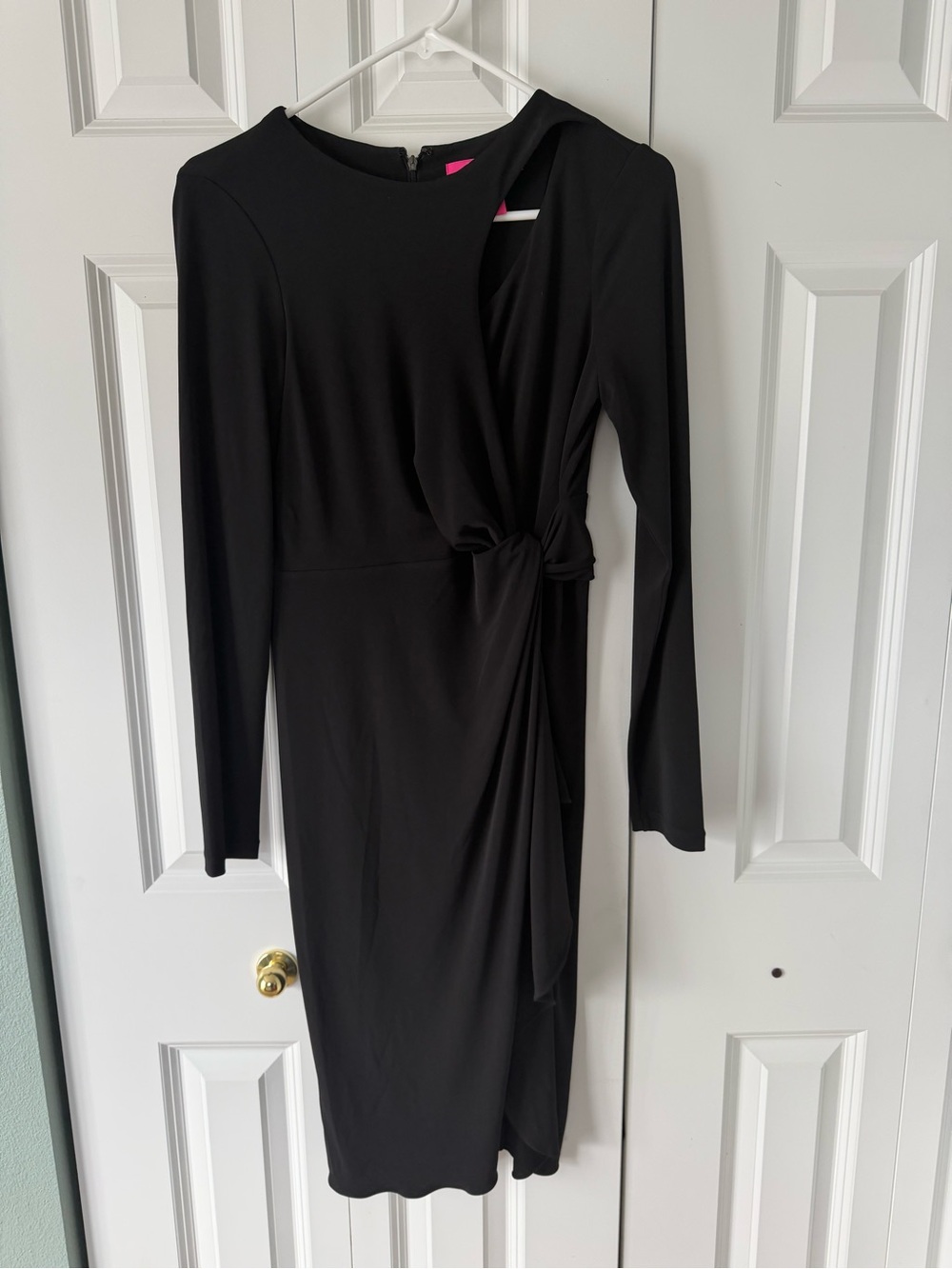 Catherine Malandrino Black Long-Sleeve Knot-Detail Dress